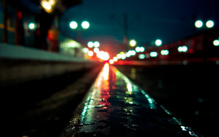 Blurry night street wet sidewalk - wet free wallpaper