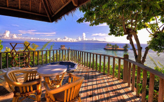 Ocean view deck chairs table - a deck free wallpaper