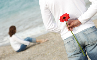 Man holding flower beach sitting - cynical free wallpaper