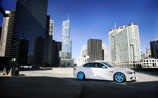 White car city skyline fence - tall building free wallpaper for desktop