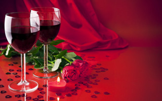 Romantic wine glass candle rose - two glass of wine free wallpaper
