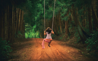 Woman swing forest multicolored hair - daniel lieske free wallpaper