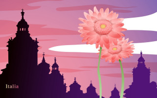 Pink flower purple sky castle - a castle in the background free wallpaper