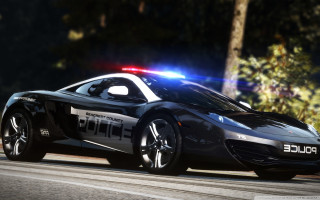 Police car parked city night - photorealistic lighting free wallpaper