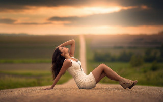 Woman white dress beach sunset 3 - the side of a road free wallpaper