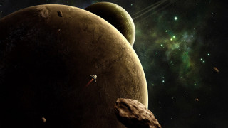 Space station rocket planet matte - a distant planet in the background free wallpaper