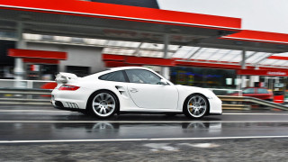White porsche street gas station - a white porsche sports car free wallpaper