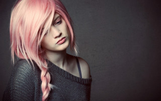 Pink hair braid solo photorealistic - a black sweater free wallpaper