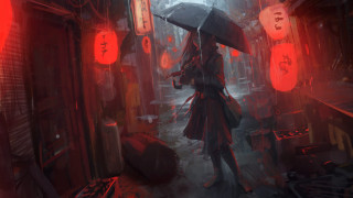 Woman umbrella rain city night - the rain in a city free wallpaper