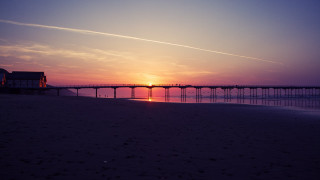 Sunset pier beach footprints shorehouse - the shore free wallpaper