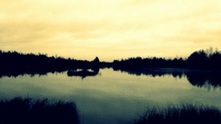 Lake boat trees sunset clouds - bascove free wallpaper