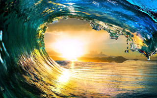 Large wave sunset ocean clouds 2 - ocean free wallpaper