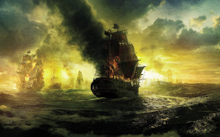 Pirate ship storm cinematic fantasy - the background and a sky full free wallpaper