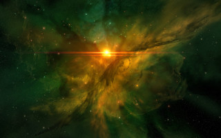 Star center green yellow space - star and dust free wallpaper