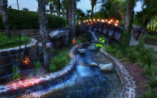 Bridge lights stream park night - night free wallpaper for desktop