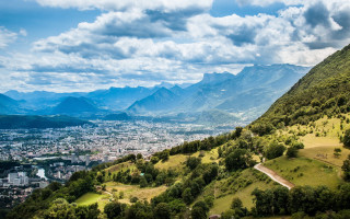 City mountains valley road landscape - scenic free wallpaper