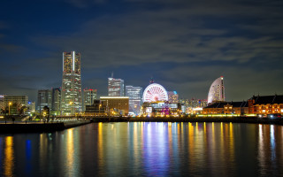 Tokyo cityscape ferriswheel night reflection - a reflection of the water free wallpaper