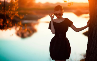 Woman black dress tree river - artur tarnowski free wallpaper