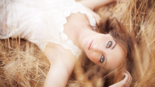 Woman hayfield white dress blowing - claire hummel free wallpaper