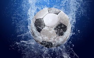 Soccer ball water splash photorealism - the water surface free wallpaper