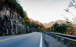 Mountain road sky clouds autumn - a few cloud free wallpaper