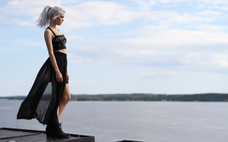 Woman dock lake black dress - a dock next free wallpaper