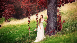 Woman wedding dress flowers autumn - a bouquet free wallpaper