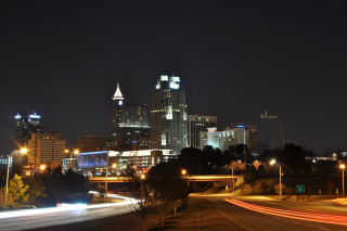 City skyline night lights freeway - long exposure free wallpaper