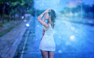 Woman white dress rain wind - the wind free wallpaper