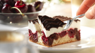 Cake chocolate cherries fork bite - a bite free wallpaper