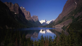 Mountain lake forest snow capped 3 - naturalism free wallpaper