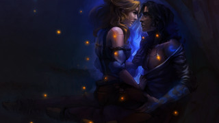 Forest fireflies twowomen night fantasy - firefly free wallpaper