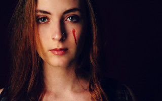 Woman blood knife portrait freckles - her cheek free wallpaper
