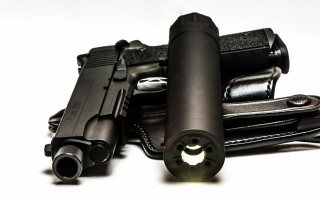Flashlight gun black leather cobra - a white surface free wallpaper