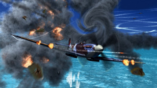 Aircraft explosion smoke ocean planet - cliff childs free wallpaper