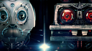 Futuristic machine red lights robot - sots art free wallpaper