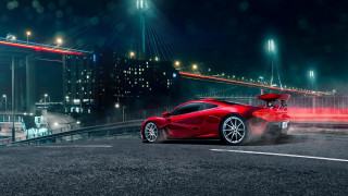 Red sports car night city 2 - andrew law free wallpaper