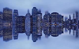 City skyline reflection night fog - low free wallpaper