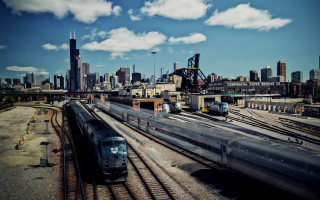 Train city skyline bridge beach - a train free wallpaper