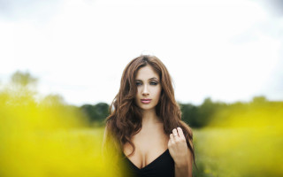 Woman black dress field yellow - impressionist free wallpaper