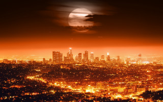 City skyline fullmoon orange sky - orange sky free wallpaper