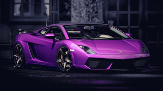Purple sports car night building 4 - a purple sports car free wallpaper