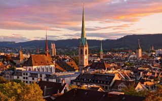City church steeple sunset autumn - a city free wallpaper
