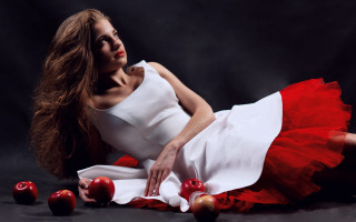 Woman white dress apples black - apple free wallpaper