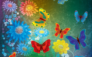 Colorful butterflies flower field grungy - grungy free wallpaper