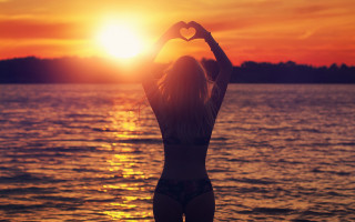 Sunset beach woman bikini silhouette - sunset free wallpaper