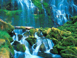 Waterfall moss rocks water running - the rock and water free wallpaper