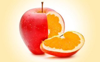 Apple orange halves yellow background - yellow background free wallpaper