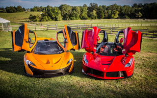 Orange red sports cars field - andrew law free wallpaper