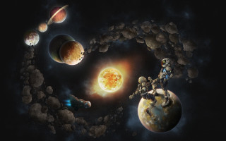 Space station planet stars astronaut 2 - planet free wallpaper